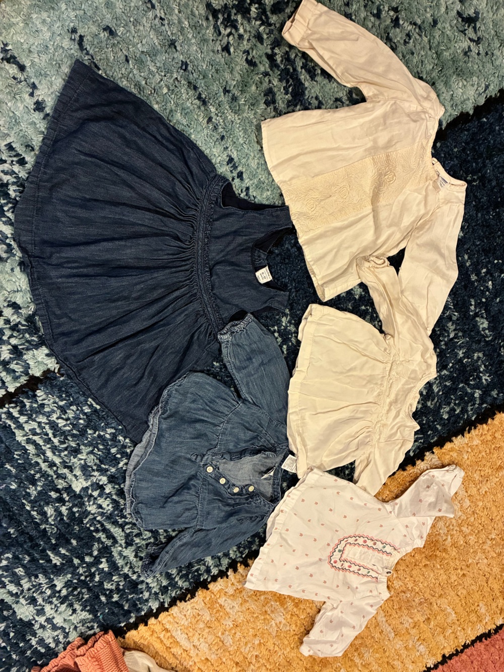Denim and cream tops and denim dress